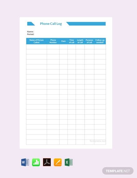 phone call log form template  word  excel apple