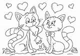 Coloring Valentine Cats sketch template