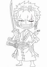 Zoro Chibi Coloring Printable Pages Piece Anime Kids Cartoon Categories Coloringonly sketch template