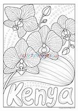Kenya Flower National Colouring Village Activity Explore sketch template