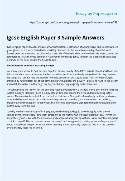 igcse english paper  sample answers narrative essay