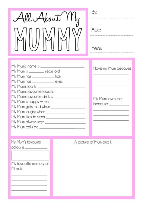 mothers day printable questionnaire