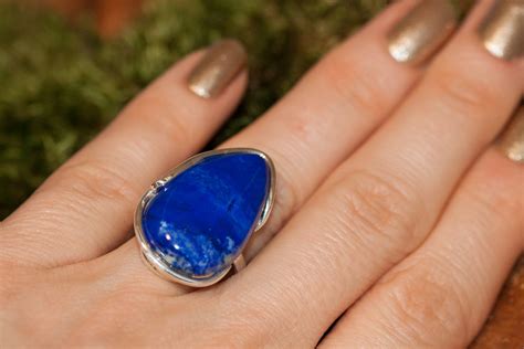 statement lapis lazuli ring fitted  sterling silver setting etsy