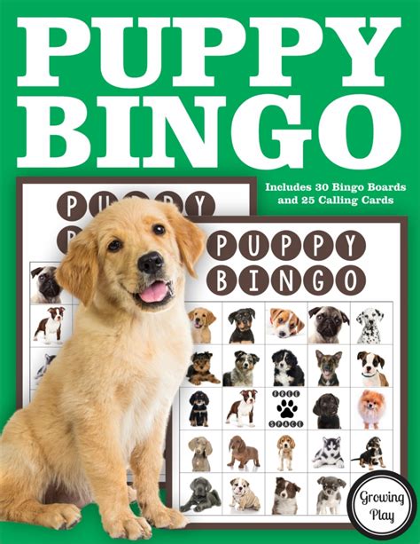 puppy bingo printable game classroom  party set growing play
