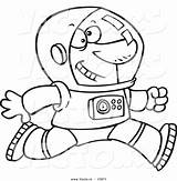 Astronaut Cartoon Drawing Coloring Running Vector Outlined Ron Leishman Royalty Getdrawings Line sketch template