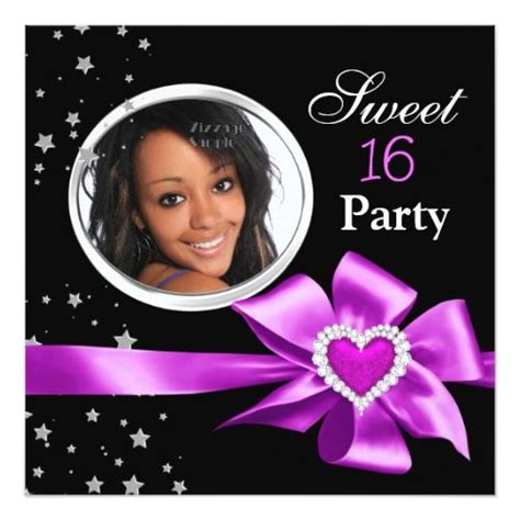 photo pink silver sweet 16 birthday party invitation