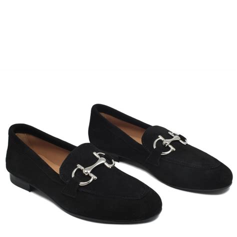 loafers  black suede leather  woman   italy