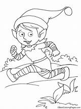 Coloring Elf Running Kids sketch template