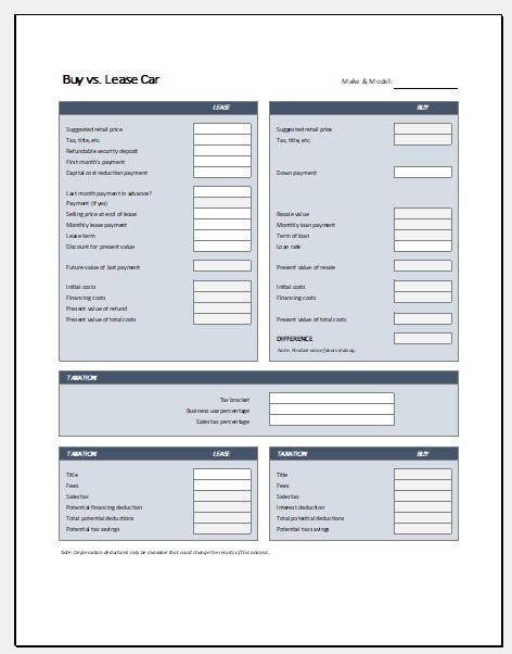 buy  lease car calculator template  excel excel templates