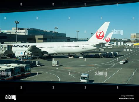 Tokyo Japan Japan Airlines Passenger Aircraft At Narita Airport Stock