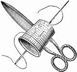 Sewing Clipart Needle Clip Thread Thimble Supplies Drawing Vintage Cliparts Etc Tools Digital Scissors Couture Notions Embroidery Machine Line Related sketch template