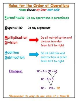 rules   order  operations pemdas cheat sheet study guide