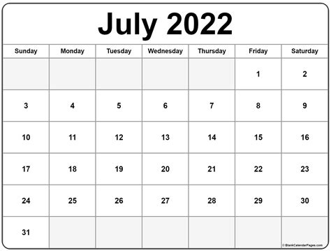 printable july  monthly calendar printable calendar