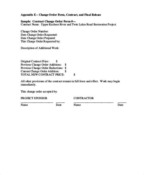 sample change order request forms  ms word