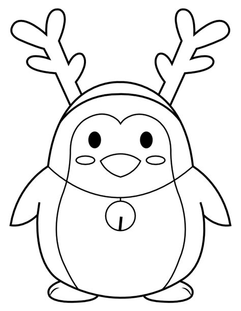 printable penguin wearing reindeer antlers coloring page