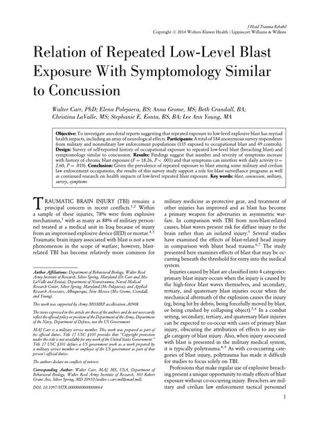relation  repeated  level blast exposure  symptomology