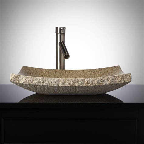 curved rectangular granite vessel sink chiseled edge natural stone creations