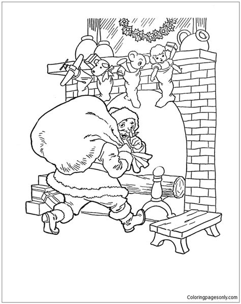 santa    chimney coloring page  printable coloring pages