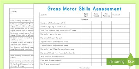 Gross Motor Skills Assessment Teacher Made
