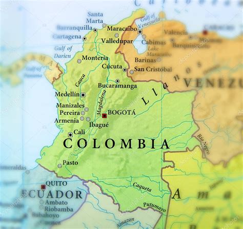 geographic map  columbia countries  important cities stock