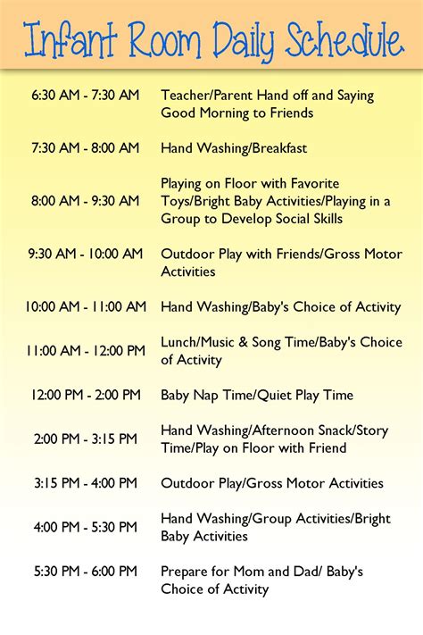 infant day care schedule daycare curriculum home daycare daycare