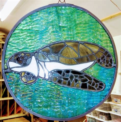 stained glass sea turtle  fused glass eye renees stained