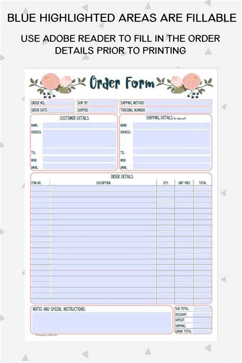 printable custom order form template  printable forms
