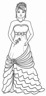 Elegant Lady Coloring Pages Bridesmaid Digital Stamps Colouring Gown Girl Adult Ball Woman Freebie Printable Lots Fashion Drawing Girls Digi sketch template