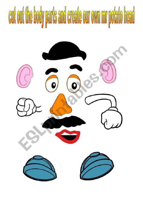 potato head extra body parts bw version included esl worksheet