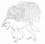 Winged Lineart Wolves Mythical Fc04 Canine Illustrations Clans Nicepng sketch template