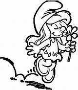 Coloring Smurfette Girl Pitufina Smurf Flower Wecoloringpage Pages sketch template