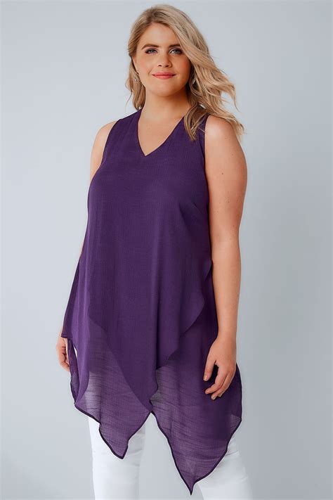 purple sleeveless top  layered front  size