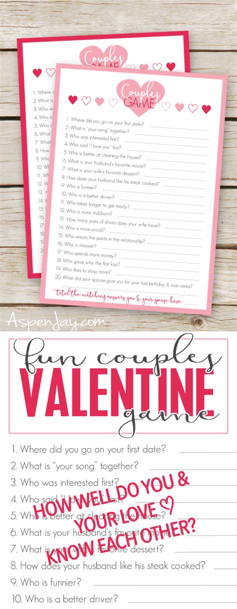 Free Valentines Couples Game Cards Aspen Jay