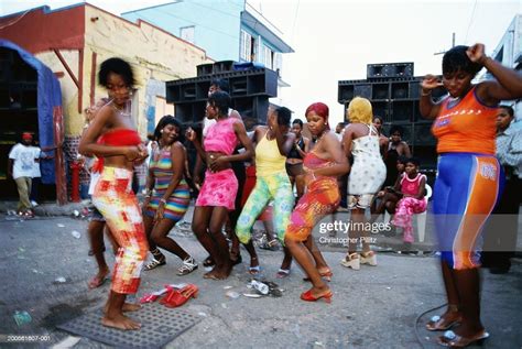 Jamaica Kingston Group Of People Dancing In Street Blurred Motion