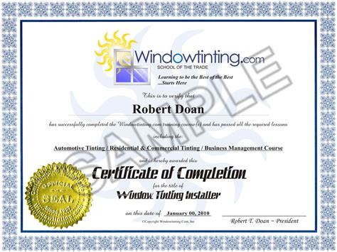 certificate  completion   window tinting training school