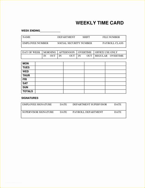 time card template     printable weekly time card