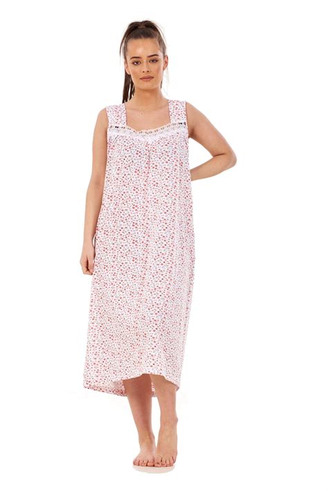 ladies  size nightwear floral print  cotton sleeveless long nightdress ebay