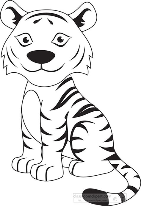 animals black  white outline clipart black outline cute baby tiger
