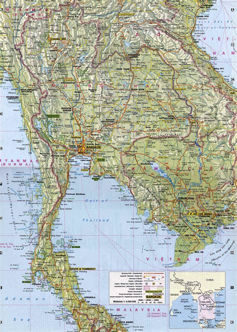 karten von thailand mit strassenkarte und sprachgebieten