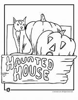 Coloring Haunted House Halloween Cat Pages Popular Library Clipart sketch template