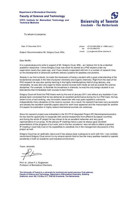 reference letter university  twente gregory coue
