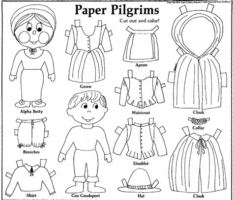 paper dolls paper pilgrims  cut   color