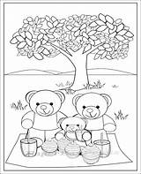 Picnic Teddy Bear Colouring Kids Fun Instant Print sketch template