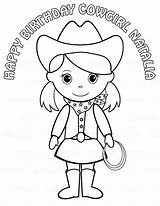 Cowgirl Coloring Pages Printable Personalized Girl Western Birthday Colouring Drawing Party Pigtails Hat Childrens Favor Getcolorings Getdrawings Favorites Add sketch template