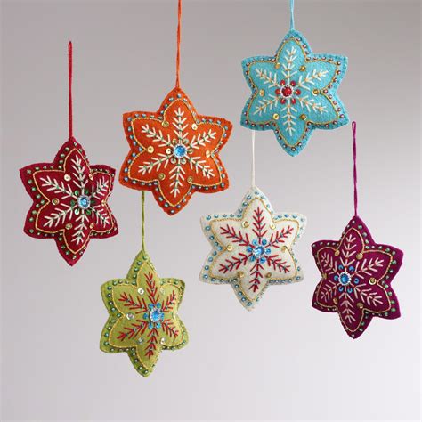 embroidered felt  pointed star ornaments set   world market
