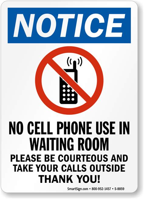 No Cell Phone Use In Waiting Room Sign Be Courteous