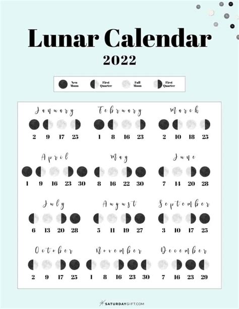 cute  printable  lunar calendar moon phases   page