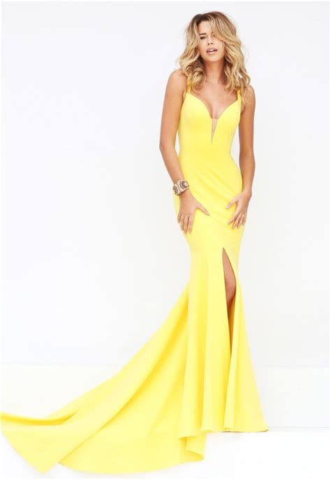 Unique Sexy Mermaid Plunging Neckline Backless High Slit