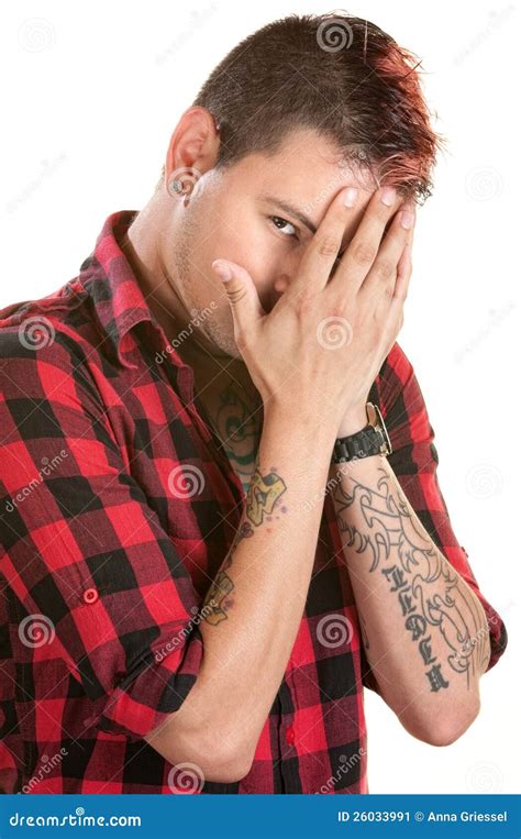 man hiding  face stock image image  covering attractive
