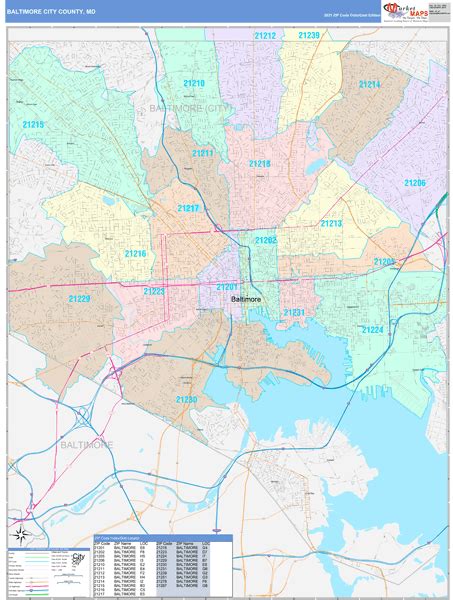Baltimore City County Md Wall Map Color Cast Style By